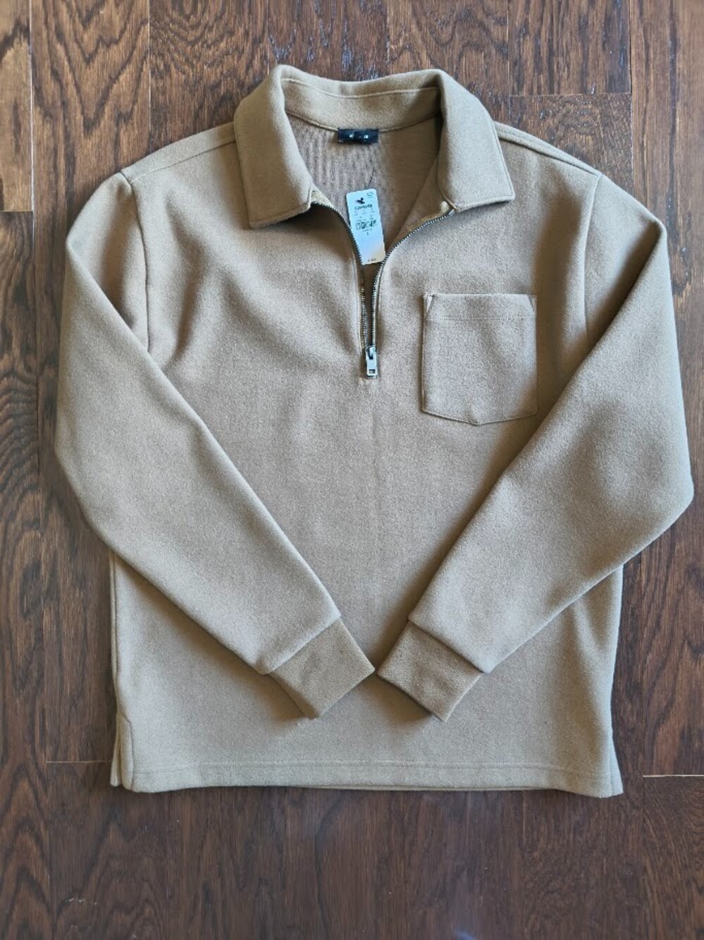 NWT Express Relaxed Quarter Zip Sweatshirt Camel Tan Pocket 05324439 Mens Size S